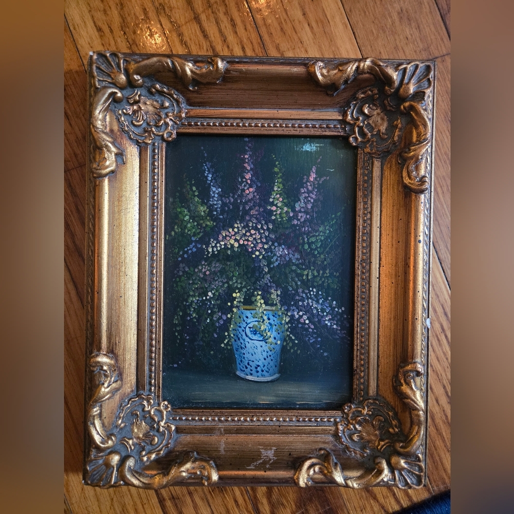 Antique Ornate Gold Framed Charming Floral Oil Painting